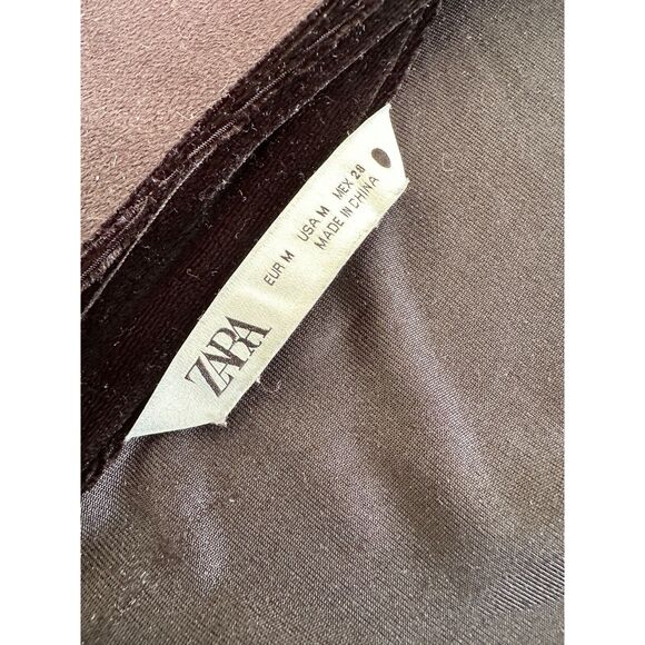 Zara Black Velvet Belted Balloon Sleeve Button Up Mini Dress size Medium - Picture 5 of 10